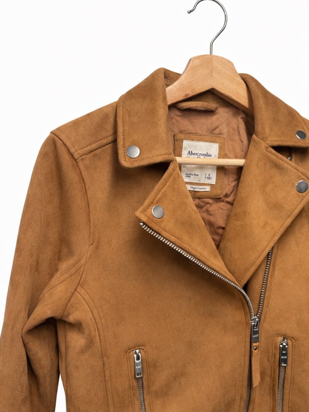 Abercrombie & Fitch Faux Leather Moto Jacket Camel Brown, Size Small - Picture 3 of 10